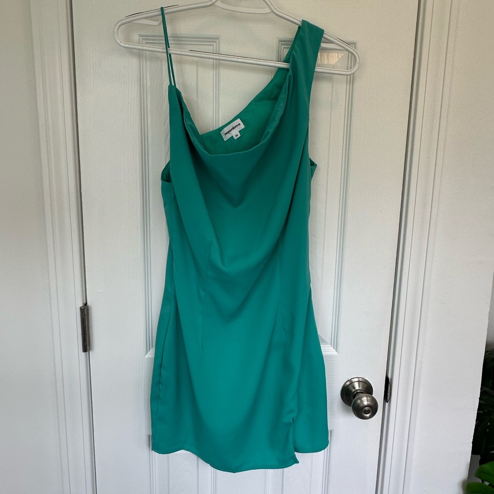 Superdown Turquoise Asymmetrical Mini Dress